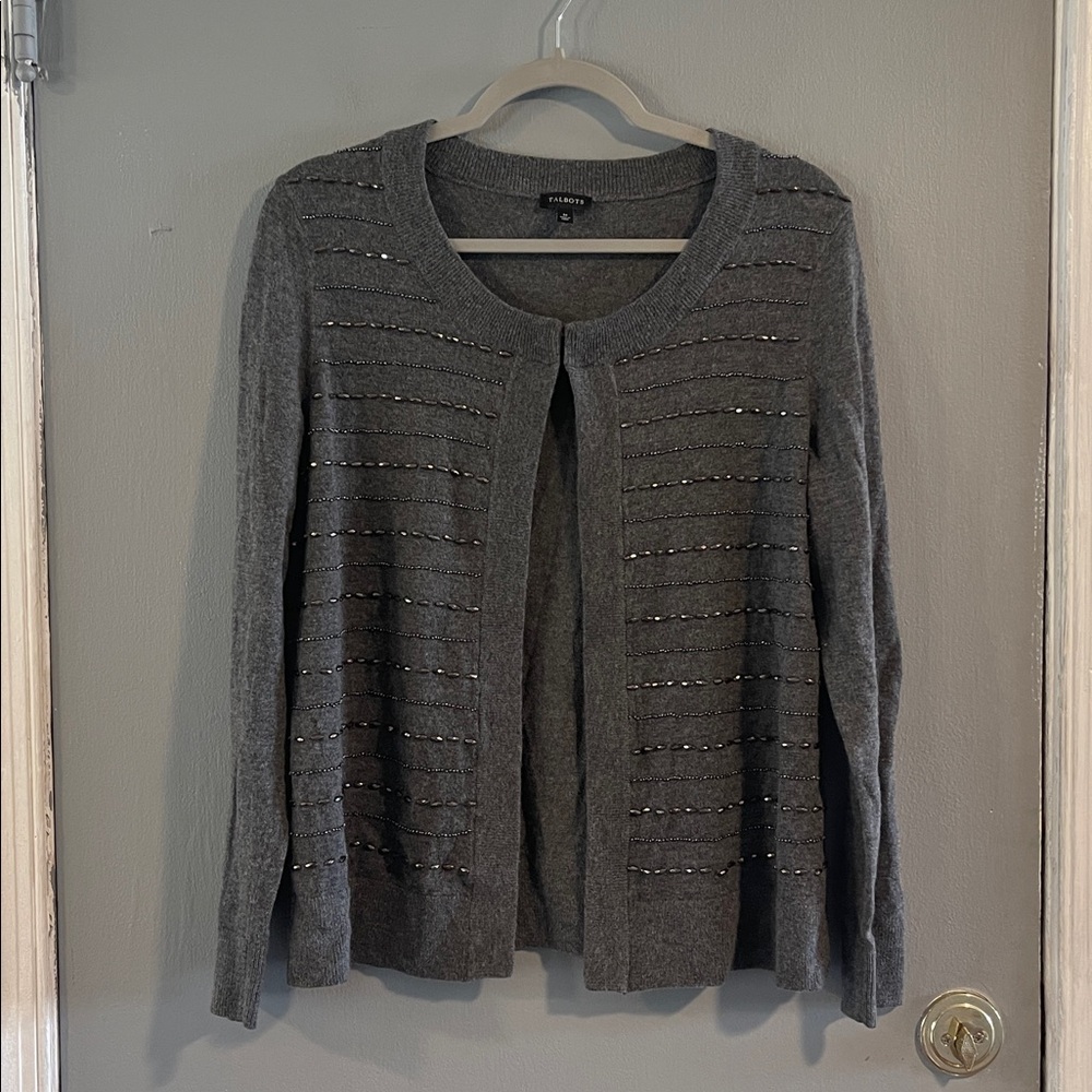 Talbots Lambswool Beaded‎ Cardigan Size M